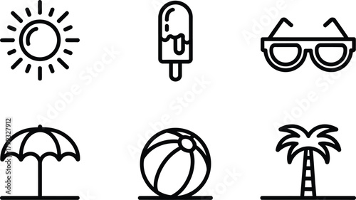 Summer vacation beach essentials outline icon graphic design set