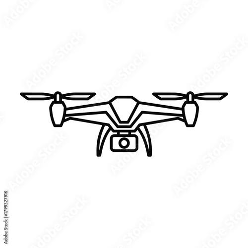 Modern quadcopter drone with camera icon silhouette for aerial photography and videography technology