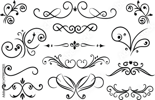 Collection of ornamental dividers and flourishes in black and white vector