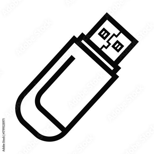 Simple outline icon of a usb flash drive for digital data storage and transfer on a white background