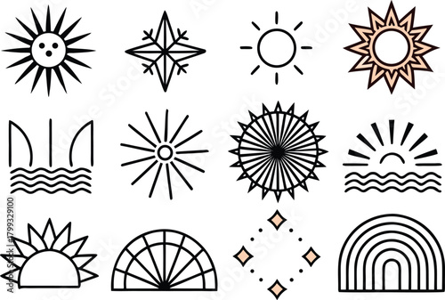 Sun and celestial body icons collection