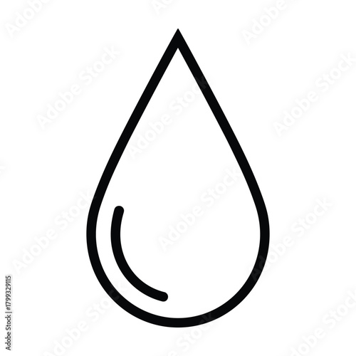 Simple black outline of a single water droplet with a curved line inside representing purity and freshness