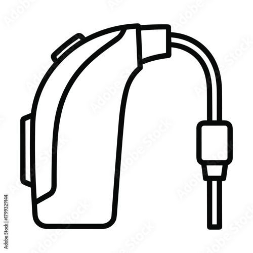 Modern behind the ear hearing aid device with connecting wire and tube for auditory assistance and sound amplification