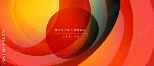 Abstract flowing layers create dynamic warm color gradients. Text reads background design within central circular form. Modern visual composition.