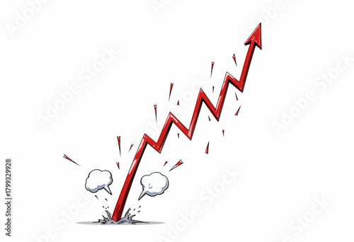 Dynamic Illustration of a Sharp Upward Trajectory Representing Growth and Success Through a Zigzag Arrow Piercing Through Barriers with Energetic Motion