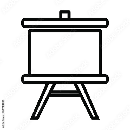 Simple clean line art illustration of an empty white presentation easel board for displaying information and ideas