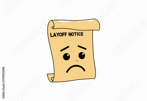 Illustration of a Sad Facial Expression on a Scroll Representing a Layoff Notice with Emotional Impact and Concept of Job Loss