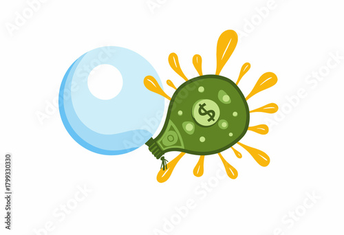 Illustration of Economic Bubble Burst Highlighting Financial Instability and Market Volatility with Symbolic Representation using Lightbulb and Dollar Sign