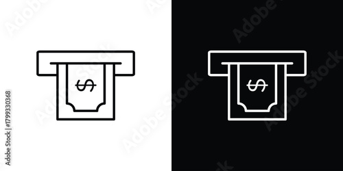 atm cash icon outline. Vector isolated pictogram for web