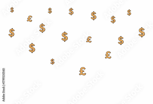 Illustration Highlighting Currency Symbols of Dollar and Pound Flying Across a White Background Signifying Global Financial Exchange