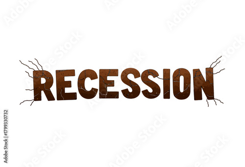 Impact of Economic Recession Represented by Cracked Brown Text with Crumbling Effect Symbolizing Financial Strain and Market Downturn