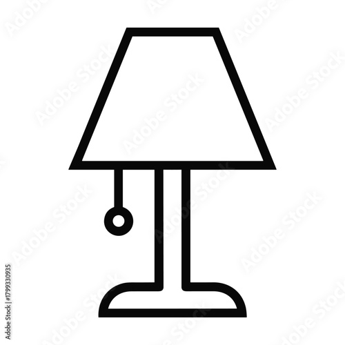 Simple outline icon of a table lamp with a pull chain for lighting and home decor concepts