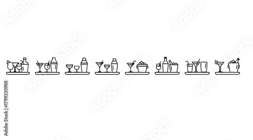 Collection of barware and drinkware icons in a simple silhouette style
