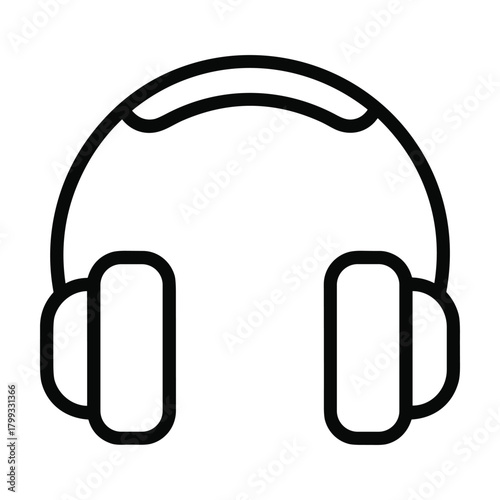 Simple outline illustration of modern over ear headphones with a curved headband and earcups for listening to music