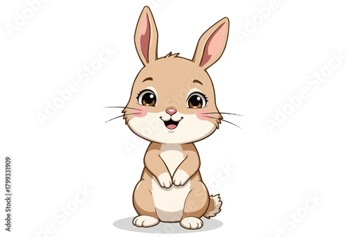 Adorable Cartoon Bunny Illustration Featuring Cute Expression and Upright Ears on White Background with Gentle Shadow Effect