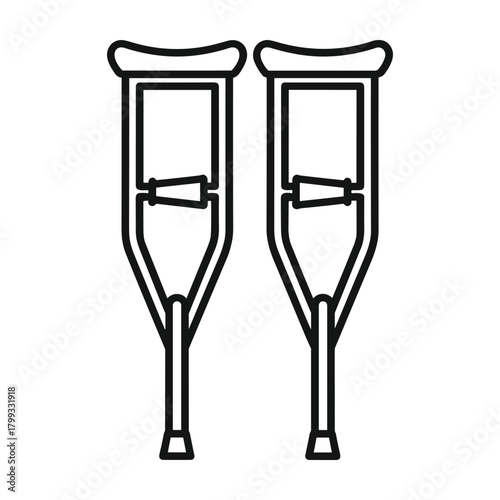 Simple outline illustration of two medical crutches facing forward on a white background