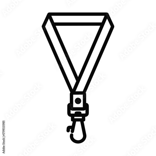 Simple outline icon of a lanyard with a clip for holding keys or id badges isolated on white background