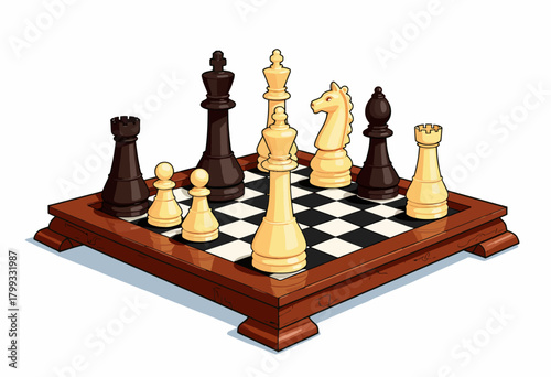 Intricately Designed Chessboard with Classic Pieces in Strategic Mid-Game Position Highlighting Tense Psychological Battle and Tactical Maneuvering