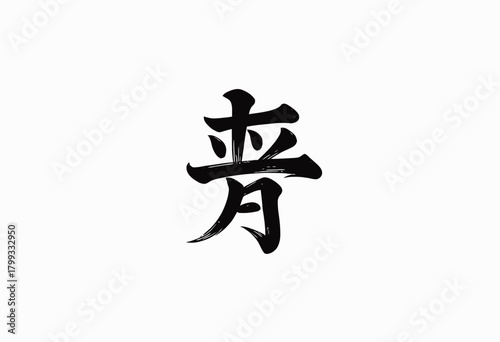Elegant black Chinese calligraphy character on white background, showcasing traditional artistic brush strokes and cultural aesthetic principles