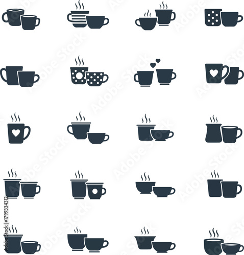 Create a kinds of deferent Simple icon material of a pair of mugs vector art with white background.