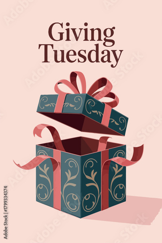 Giving Tuesday Donation Box with Gift Wrap and Ribbon