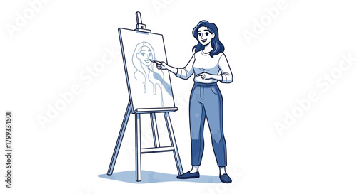 Artist at Work A Woman Sketching on an Easel.