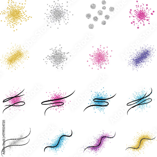 Create a kinds of deferent Glitter simple icon vector art with white background..