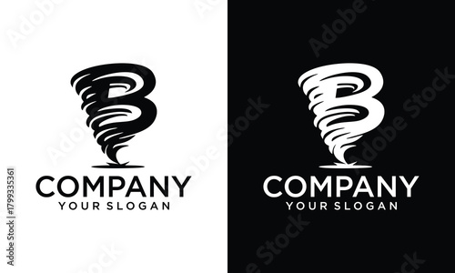 Creative Letter B Tornado Cyclone Hurricane Twister Logo Design Icon Template