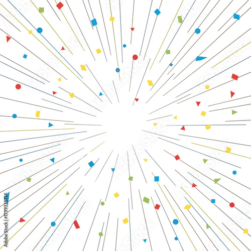 Create a simple vector illustration background material of concentrated lines and confetti vector art with white background..