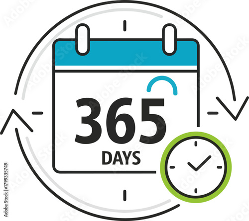 Create a Simple vector icon illustration material available 365 days a year vector art with white background