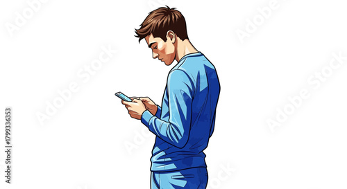 Man engrossed in smartphone digital age connection.