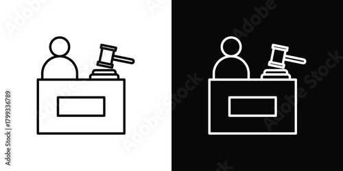 Court trial icon outline. Vector isolated pictogram for web
