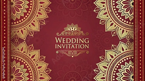Elegant indian wedding invitation with intricate gold mandala designs