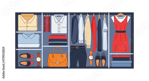 organized wardrobe interior neatly arranged clothing shoes and accessories creating a stylish and functional closet illustrating fashion and lifestyle
