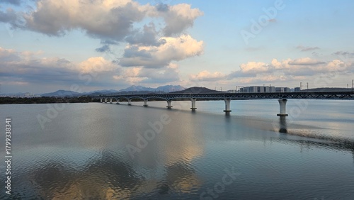 Photography Sunset Clouds Over Han River Railway Bridge in Seoul (서울 한강 철교 위 저녁 노을 구름)