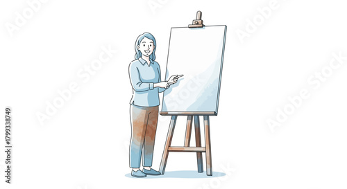 Woman Presenting on Easel A Clear Communication Concept.