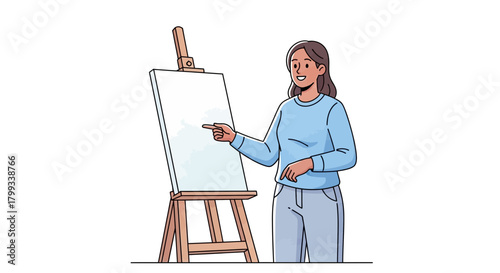 Woman Presenting on Easel Art and Creativity.