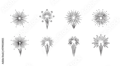 Collection of eight intricate abstract geometric starburst designs silhouette