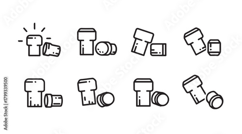 Collection of wine cork and bottle cap silhouettes in various positions