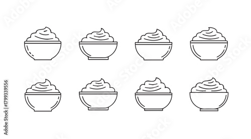 Collection of eight stylized dessert cups with swirled cream topping silhouette