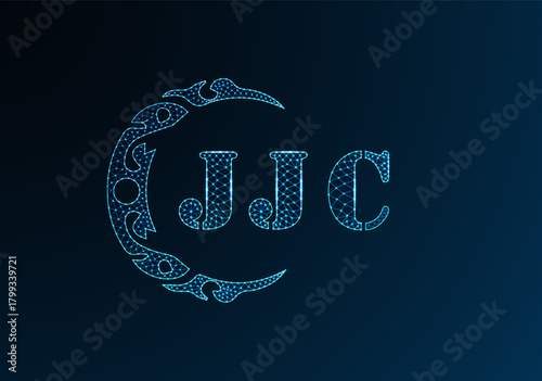 Low poly letter logo JJC design. JJC letter logo low poly vector design on blue color gradient background. JJC logo low poly design
