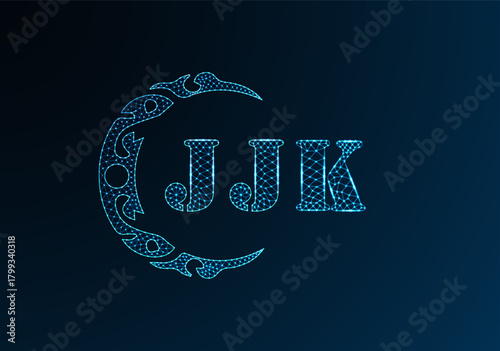 Low poly letter logo JJK design. JJK letter logo low poly vector design on blue color gradient background. JJK logo low poly design