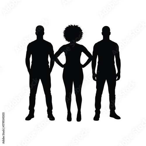 Diverse group of standing human silhouettes together.