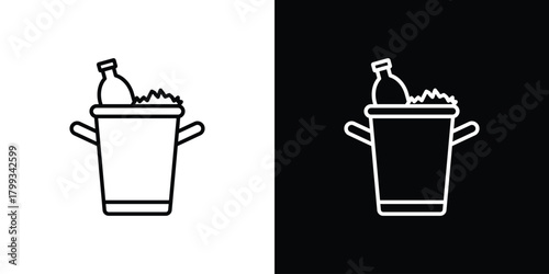 Ice bucket and bottle icon outline. Vector isolated pictogram for web