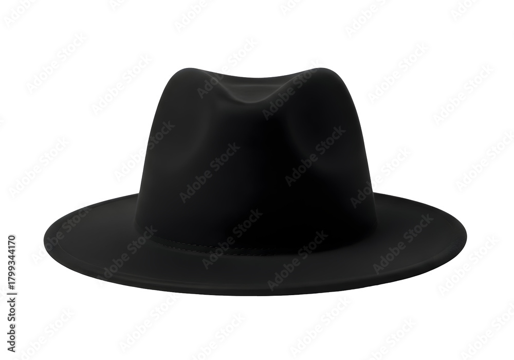 Fototapeta premium A Classic Black Fedora Hat Isolated on a Transparent Background Showcasing its Distinctive Shape and Felt Material Under Soft Lighting