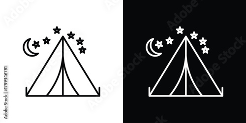 Night camping icon outline. Vector isolated pictogram for web