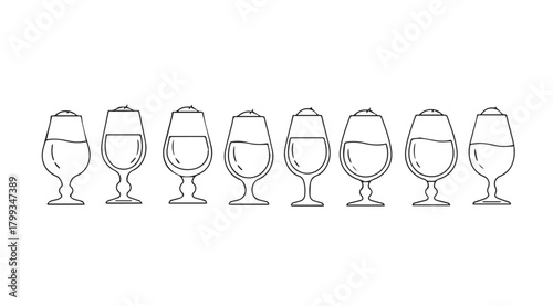 Collection of elegant footed glasses with frothy toppings silhouette