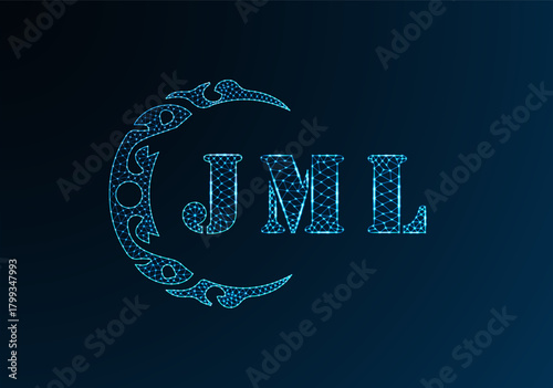 Low poly letter logo JML design. JML letter logo low poly vector design on blue color gradient background. JML logo low poly design