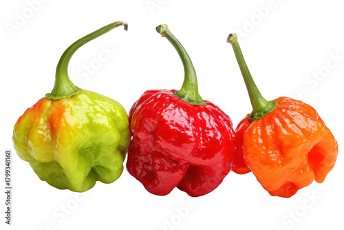 Three scotch bonnet peppers isolated on transparent background