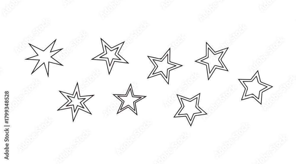 Obraz premium Collection of hand drawn star shapes in a sketchy silhouette style